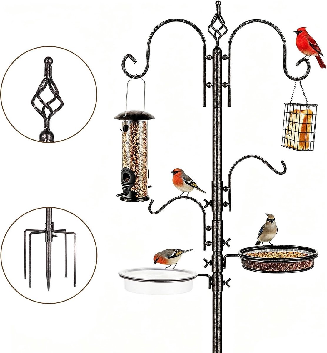 Complete Vogelvoederstation met Hangende Voederbak, Vogelbad en Vetbollenhouder voor het Aantrekken van Wilde Vogels