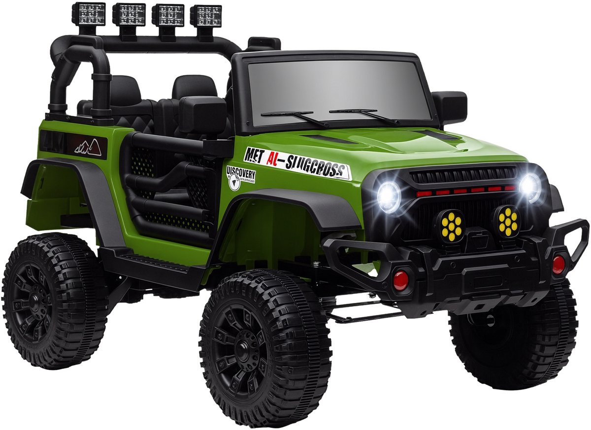 Elektrische kinderauto 12V UTV met 2,4 GHz-afstandsbediening, 2 motoren, kinderzitje met zachte start, kofferbak, muziek, USB-poort, claxon, voor kinderen van 3-8 jaar, groen