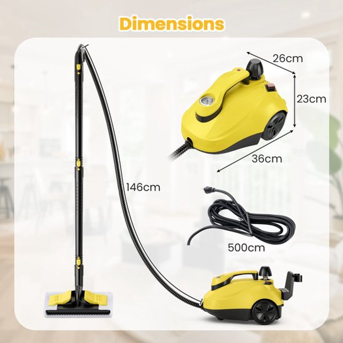Stoomreiniger 2000 W - 5 Bar Stoomdruk - 1,8 Liter Tank - Vloerreiniger Met Accessoires - Sledestoomreiniger