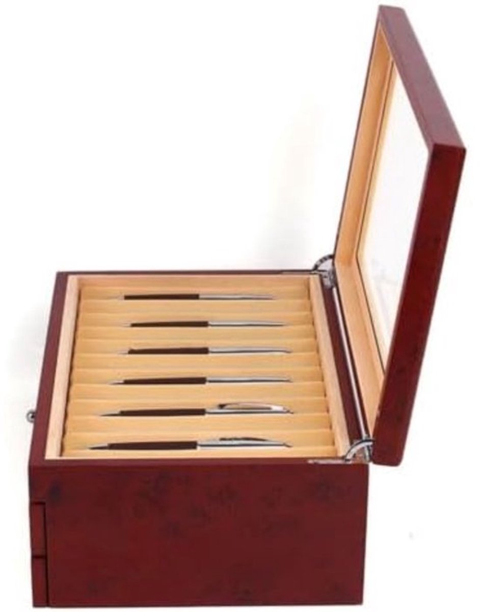 Pennendoos Rode Houten 3-laags - 34 Slots Opbergorganisator - 36x27x18 cm - Bureau Organizer - Voor Pennen En Vulpennen