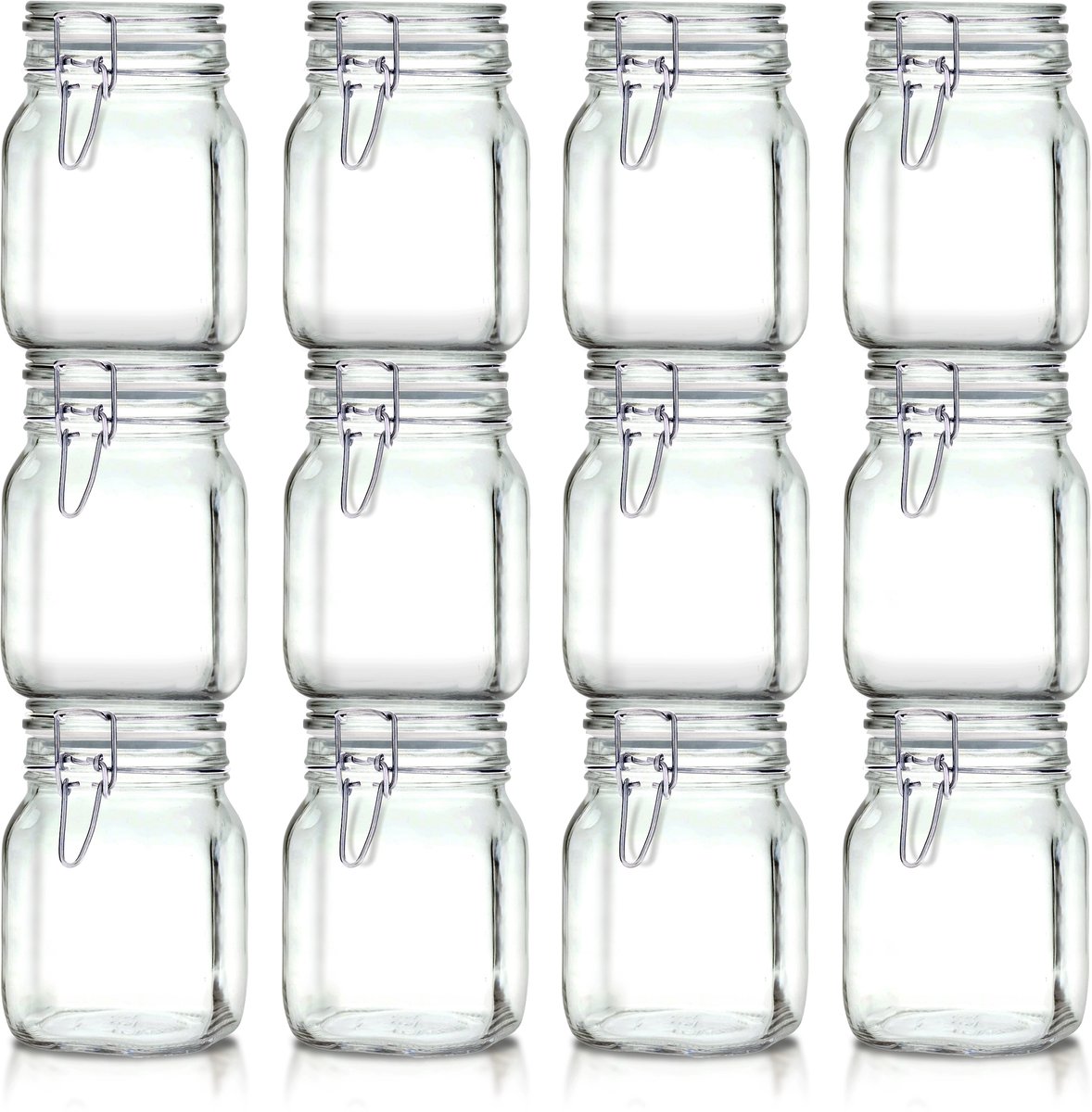 Weckpotten 1 Liter Set (12x 1000ml) | Extra Dik Gehard Glas | Luchtdichte Beugelsluiting & Rubberen Ring | Italiaanse Topkwaliteit | Stevig & Voedselveilig | Ideaal voor pasteuriseren, steriliseren, wecken, fermenteren & bewaren | Made in Italy