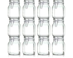 Weckpotten 1 Liter Set (12x 1000ml) | Extra Dik Gehard Glas | Luchtdichte Beugelsluiting & Rubberen Ring | Italiaanse Topkwaliteit | Stevig & Voedselveilig | Ideaal voor pasteuriseren, steriliseren, wecken, fermenteren & bewaren | Made in Italy