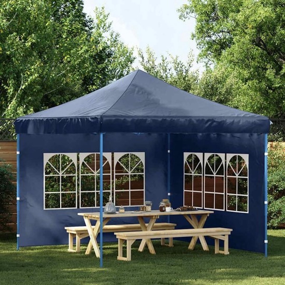 Partytent Zijwanden - Tentwanden Tentzeilen - Feestelijke Evenementen - Met Decoratieve Ramen - 300 x 195 cm - Blauw