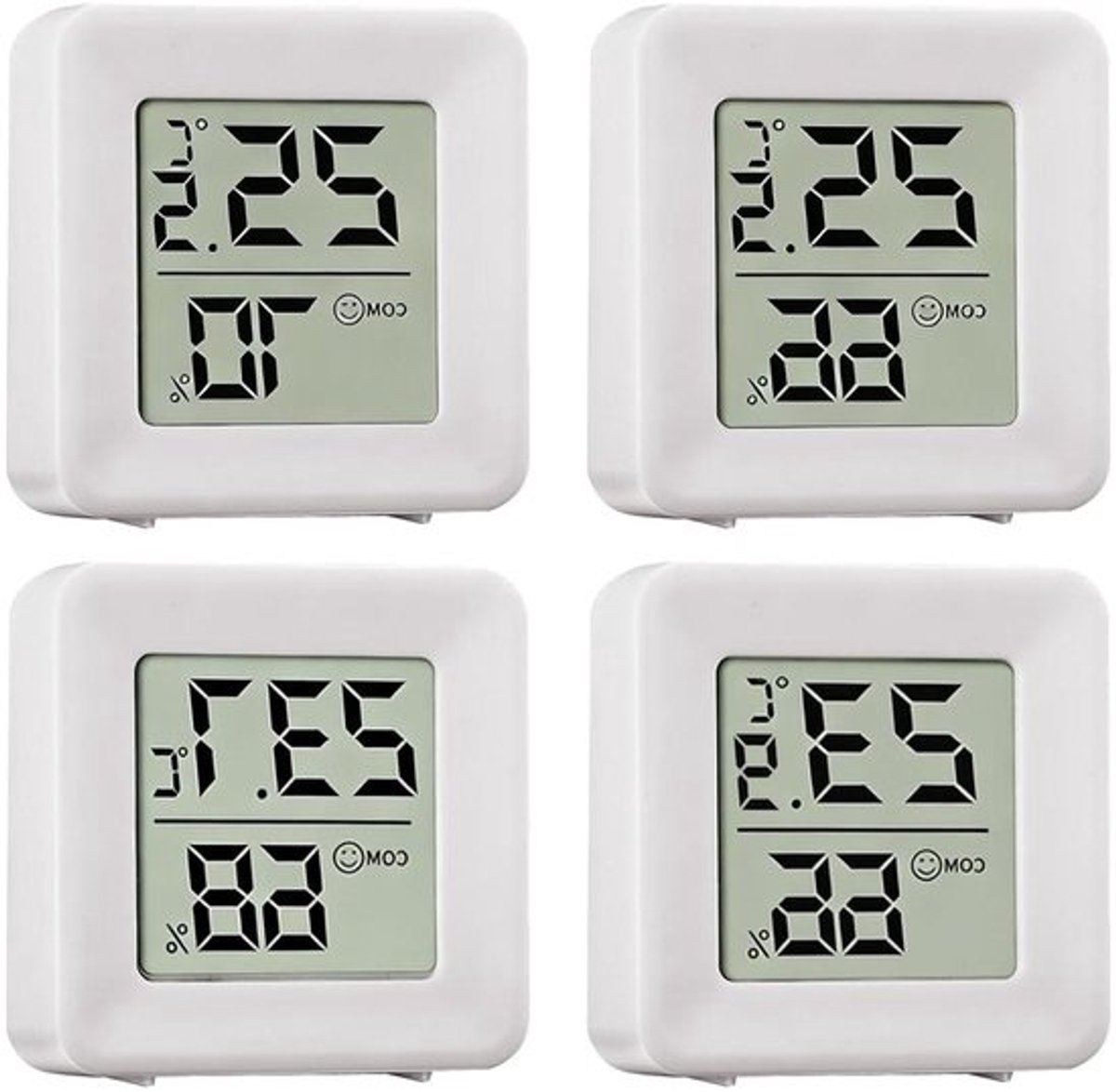Digitale Hygrometer Thermometer - Luchtvochtigheid Meter - Binnenklimaat Monitoren - Compact LCD Display - 4 stuks - Wit