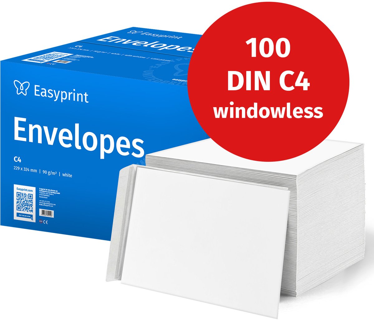 NIEUW: Easyprint Enveloppen zonder venster, DIN C4, onbedrukt, 100 stuks