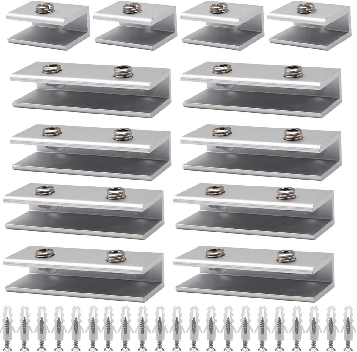 12 Stuks Aluminium Glashouders, Verstelbare Klemmen voor 8-10mm Dikte Glas, Ideaal voor Raam, Balustrade en Badkamer