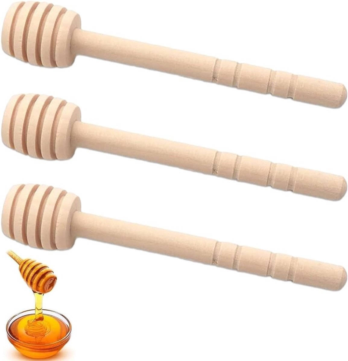 Houten honinglepels set van 3 stuks - Ideaal voor honing, thee en desserts (15 cm)