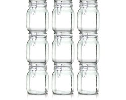Weckpotten 1 Liter Set (9x 1000ml) | Extra Dik Gehard Glas | Luchtdichte Beugelsluiting & Rubberen Ring | Italiaanse Topkwaliteit | Stevig & Voedselveilig | Ideaal voor pasteuriseren, steriliseren, wecken, fermenteren & bewaren | Made in Italy