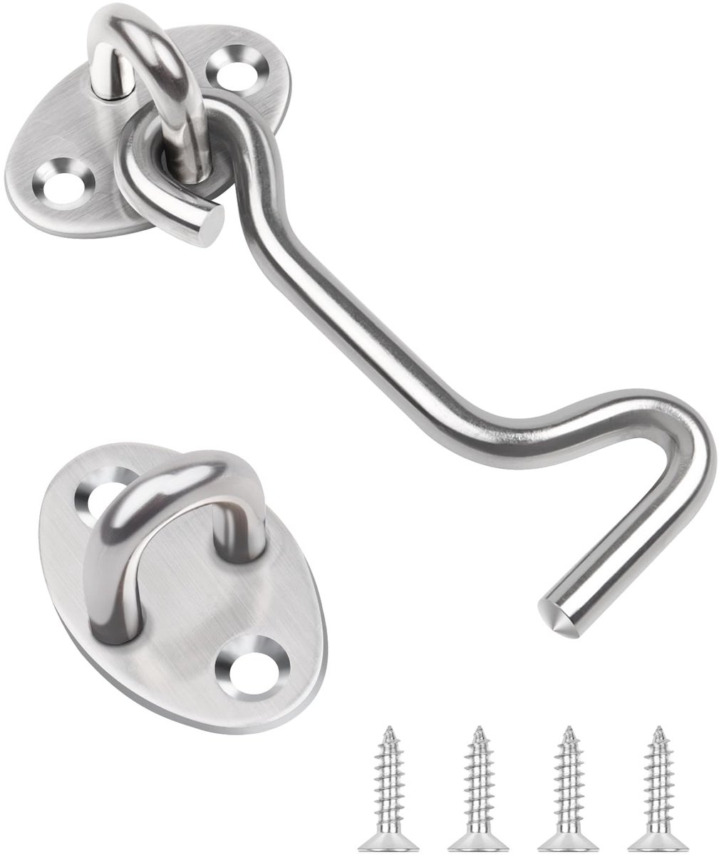 Stormhaak - RVS met oog - Voor deuren, poorten en cabines - 3 inch, 75 mm, 1 stuk