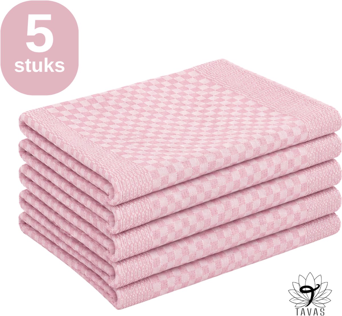Theedoekenset - Glazendoeken - 50x70 cm - Roze - Set van 5 - 100% katoen - Horeca Theedoeken - horeca Glazendoeken