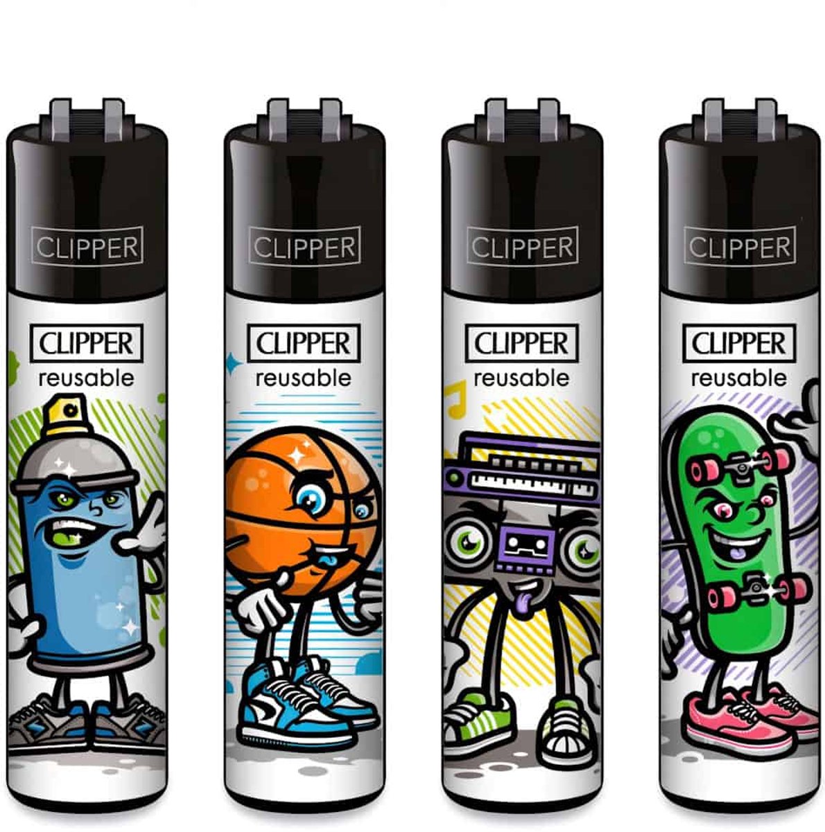 Clipper Classic Large Aanstekers "Urban Characters" (4 Stuks)