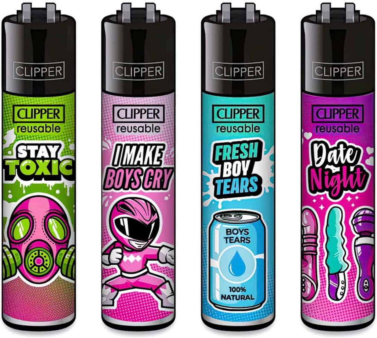 Clipper Classic Large Aanstekers "Girly Slogan" (4 Stuks)