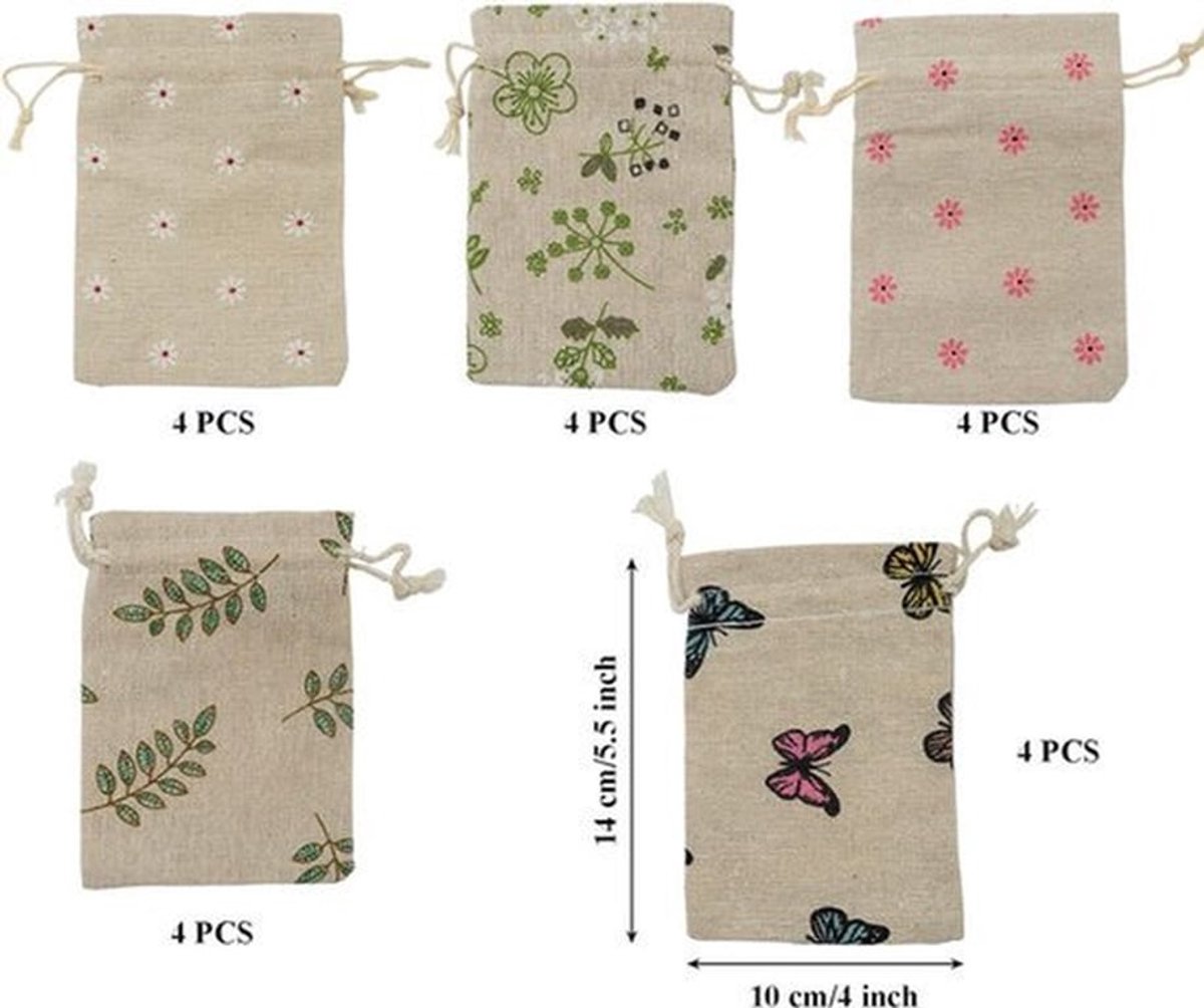20 Natuurlijke Jute Zakjes Met Trekkoord - Kleine Cadeauzakjes Voor Bruiloft en Party - Set Van 20 Stuks - 10x14 cm