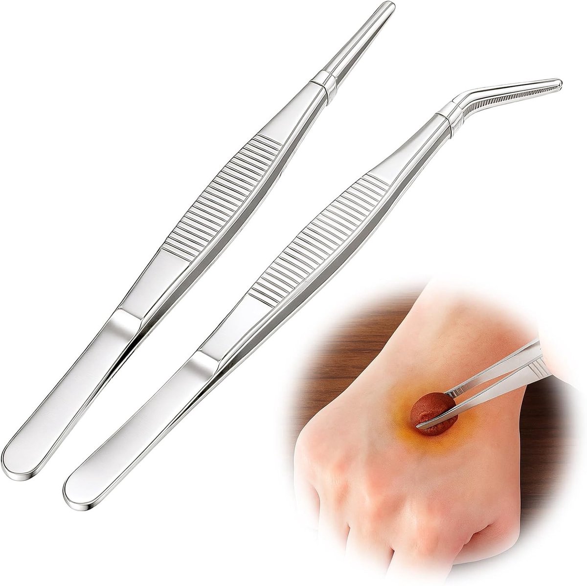 Professionele Precisie Pincet Set van 2 Stuks - RVS, Recht en Gebogen, 14 cm - Ideaal voor Tuinieren, Naaien en Elektronica Reparatie