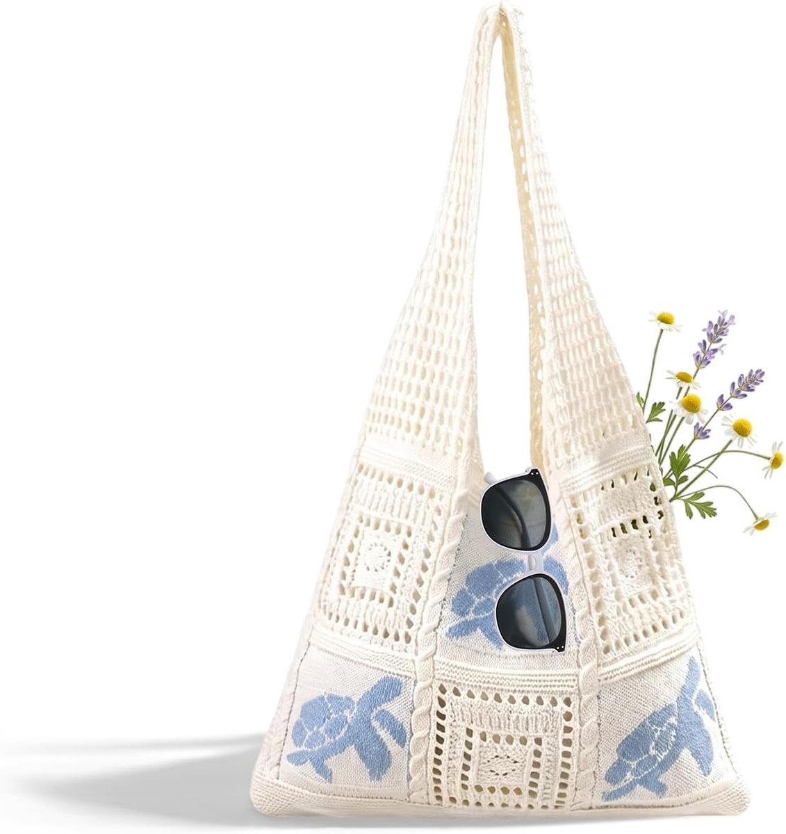 Boho Strandtas voor Dames, Gehaakte Schoudertas, Lichtgewicht Zomerhandtas voor Vakantie en Winkelen aan het Strand