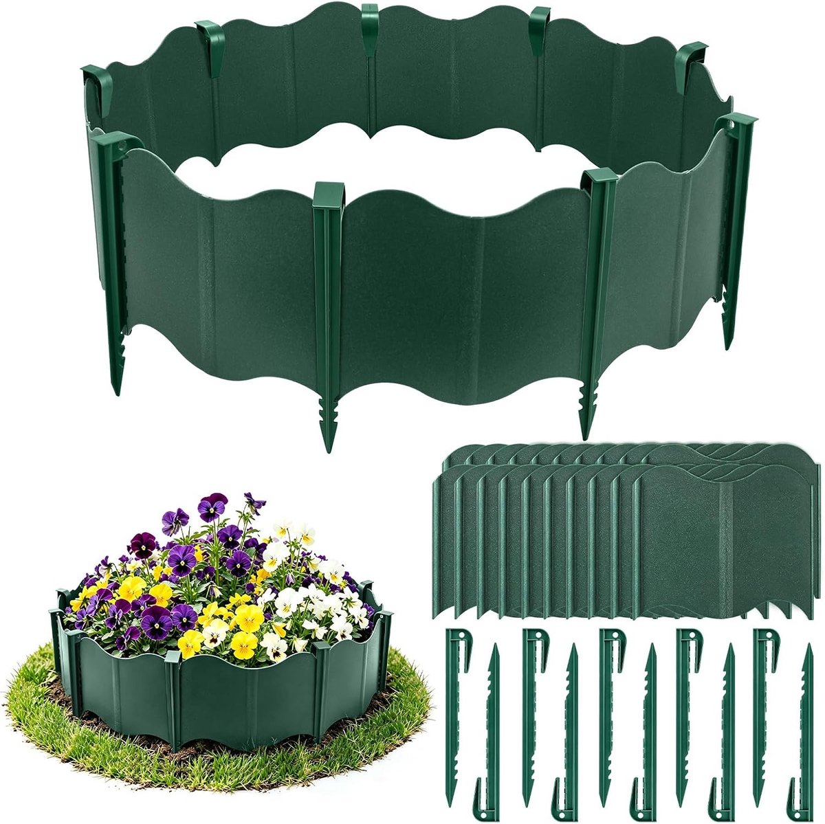 20 Stuks 10ft/3.1m Plastic Tuinrand met 10 Grondpinnen, Ideaal voor Bloembedden en Grensafscheiding in de Tuin - Eenvoudig te Installeren en Duurzaam