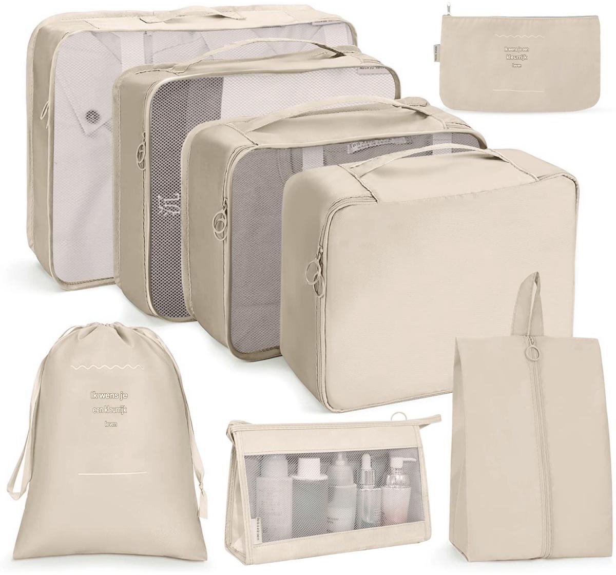 SSTRWGOOD 8 Stuks Kofferorganizer Set - Packing Cubes - Waterdichte Reis Kleidertasjes - Licht en Duurzaam - Geschikt voor Koffer Organisatie - Polyester - Incl. Kosmetiek Etui, Schoenenzak en USB Kabeltas