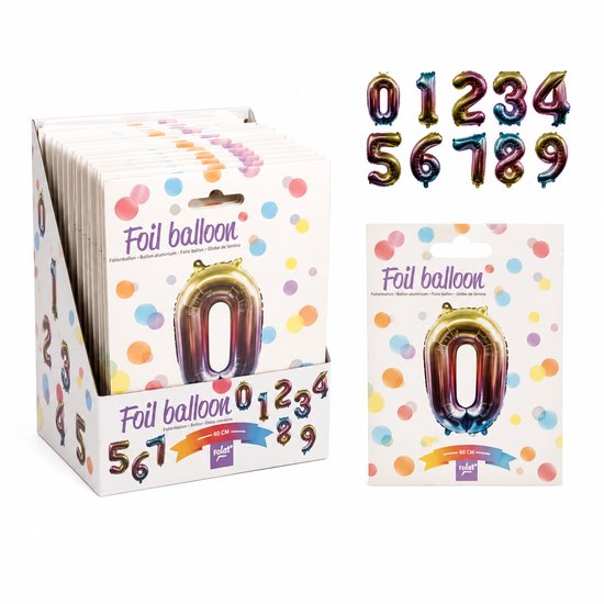 Folieballonnen Cijfers 0 t/m 9 – 40 cm – Regenboog/Holografisch – 10 Stuks – Complete Cijferballonnen Set