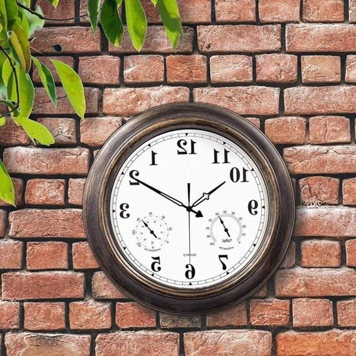 Wandklok Buiten - Tuinklok Thermometer - Buiten Decoratie - Waterdicht Weerbestendig - 45 cm - Veelkleurig