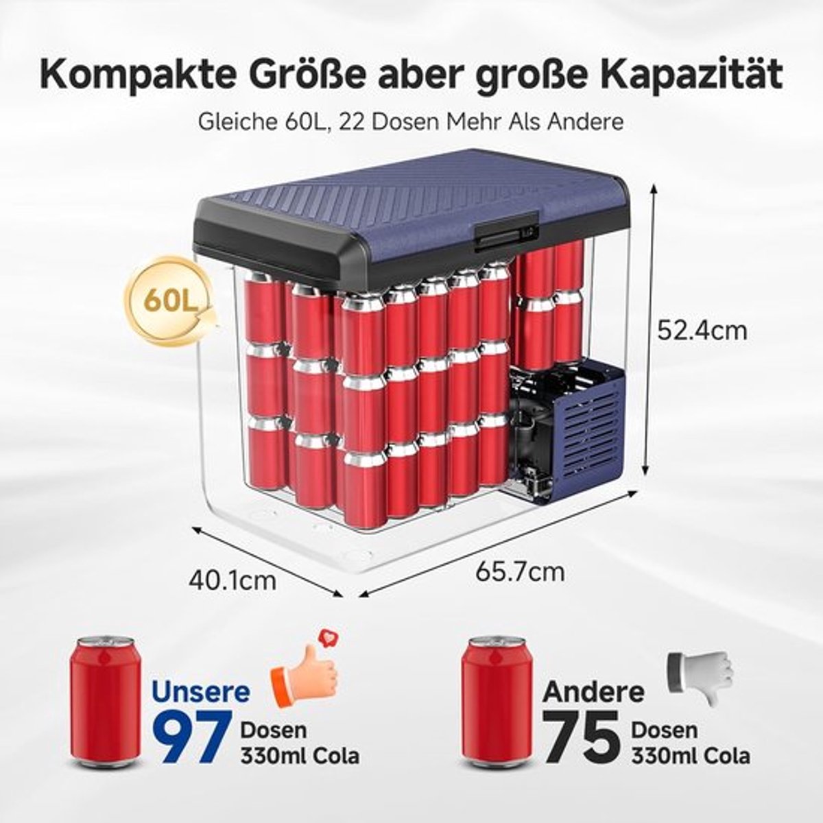 Koelbox – Campingkoelkast – Mobiele koelkast – Combi koelvrieskast – Elektrische koelbox 60L – Compressor met Snel koelen tot -20°C – Spatwaterdicht IPX4