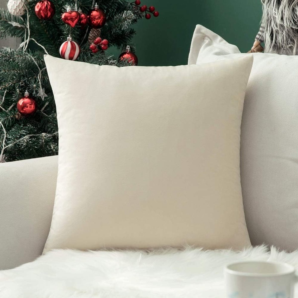 Zachte Velours Kussenhoes 40x40 cm Decoratief Vierkant Kussen met Onzichtbare Rits voor Bank en Slaapkamer in Crème Wit
