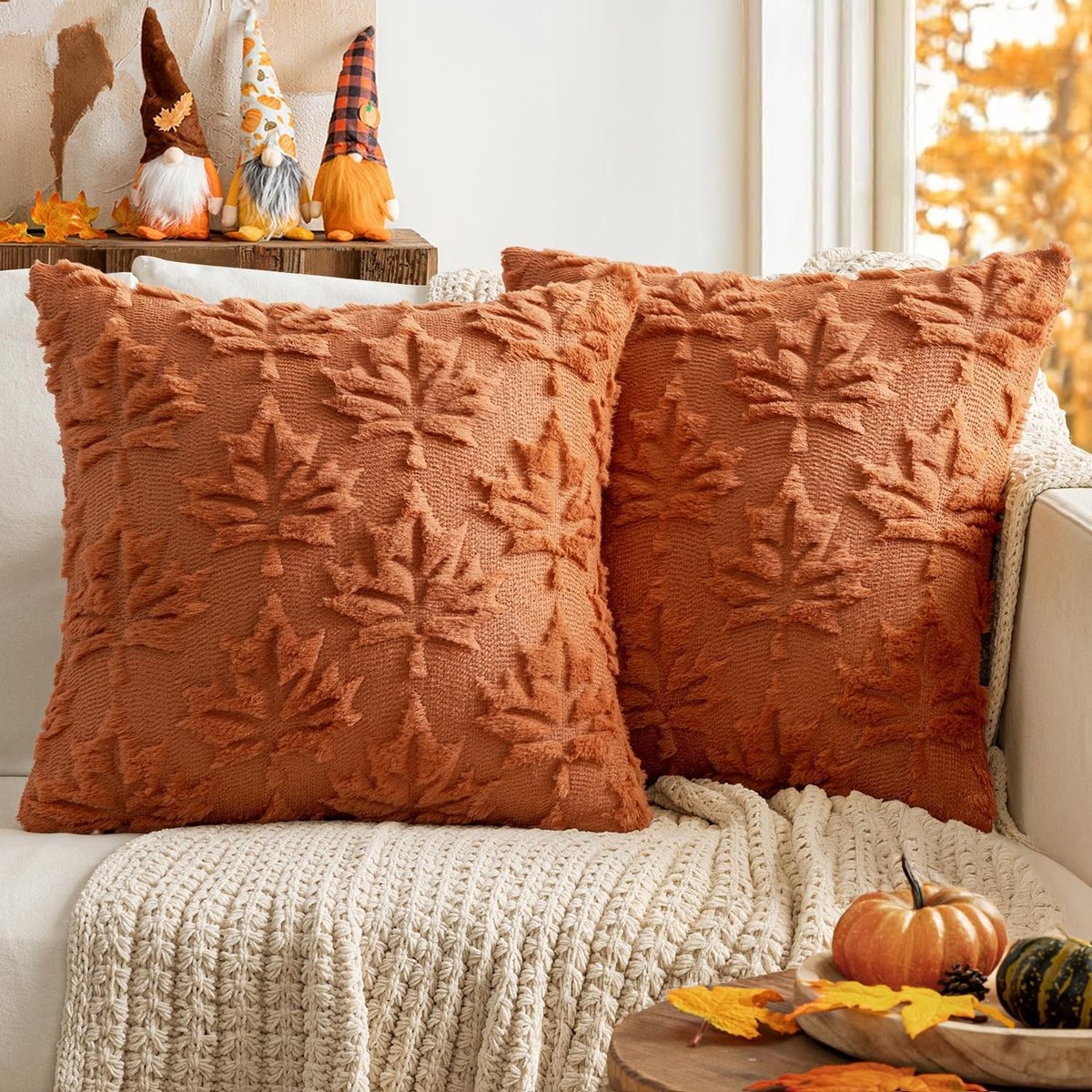 Set van 2 Kussenhoezen van Neppels, Herfstblad Motief voor Bank en Slaapkamer, 45 x 45 cm