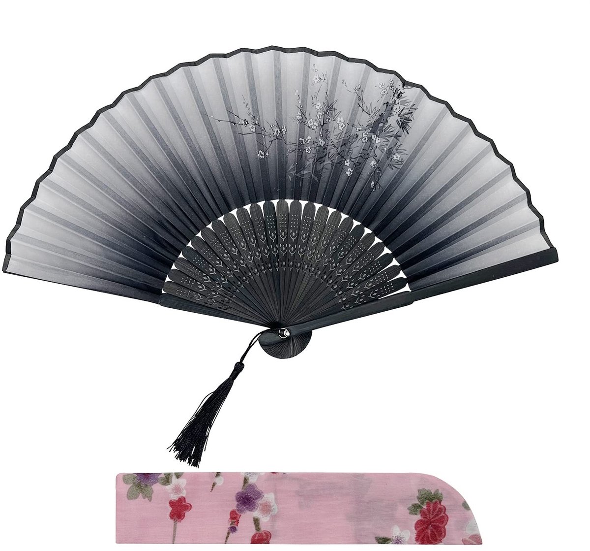 Vouwbare Handventilator - 100% Zijde met Bamboe Ribs - Donkerblauw
