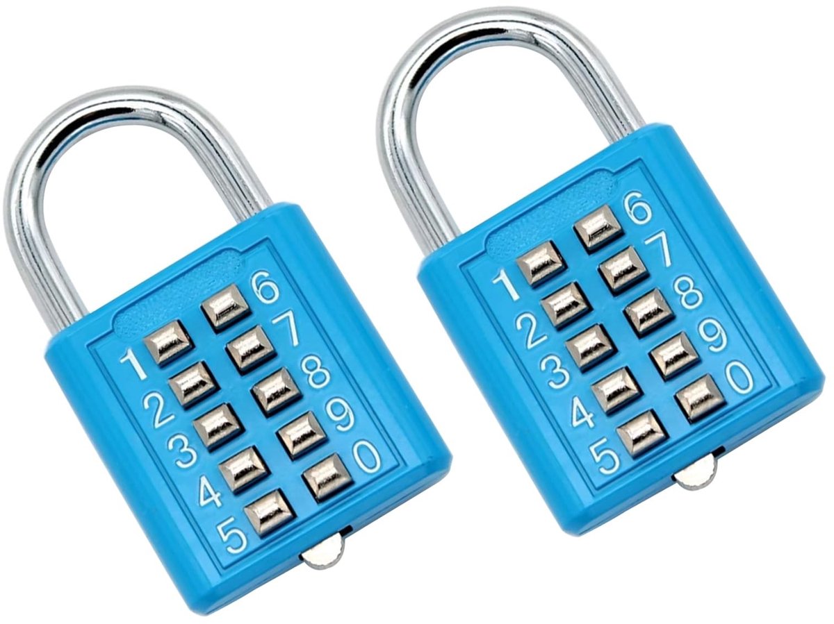 Combinatieslot voor kluisjes - 10-cijferige code - Blauw - 2 Stuks