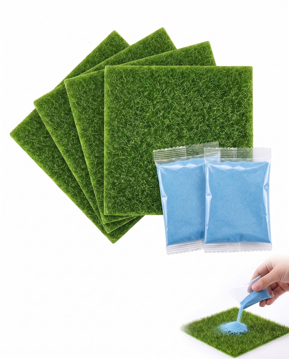 Miniatuurtuinset - Kunstgras en blauw zand voor modelbouw