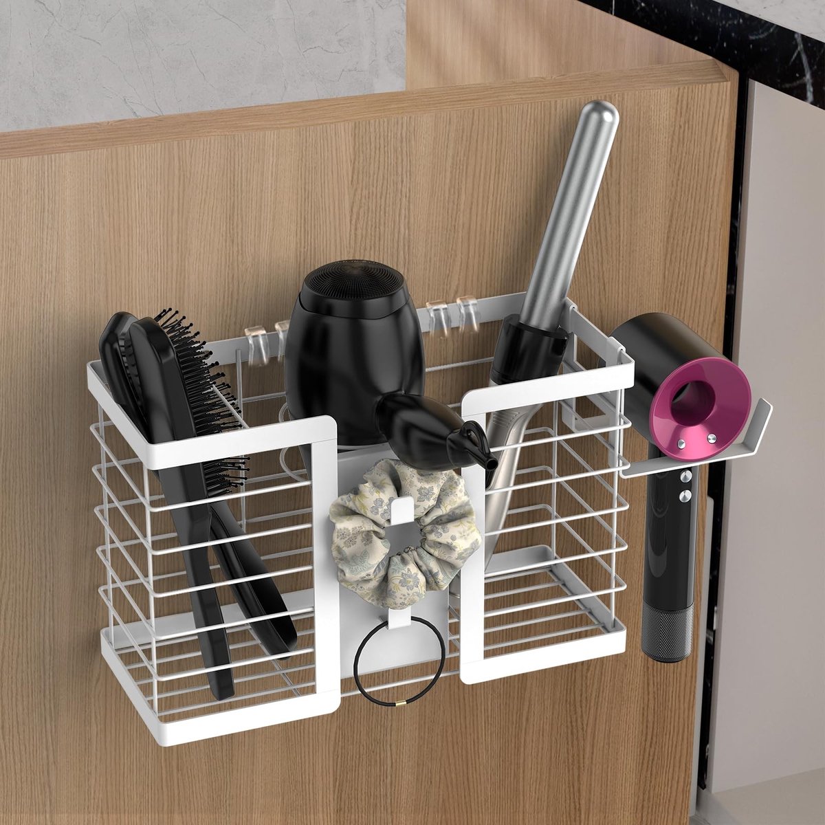 3-in-1 Wandorganizer voor Badkamer - Voor Föhn, Steamer en Krultang - Wit