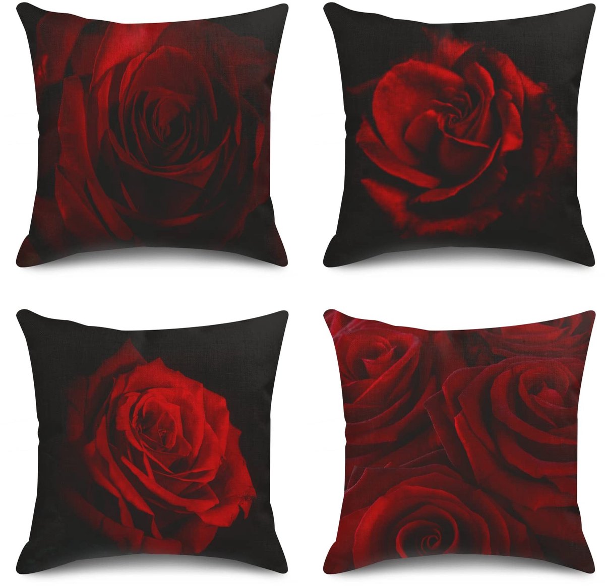 Decoratieve Kussenhoezen Set van 4 - Roze en Zwart Bloemen