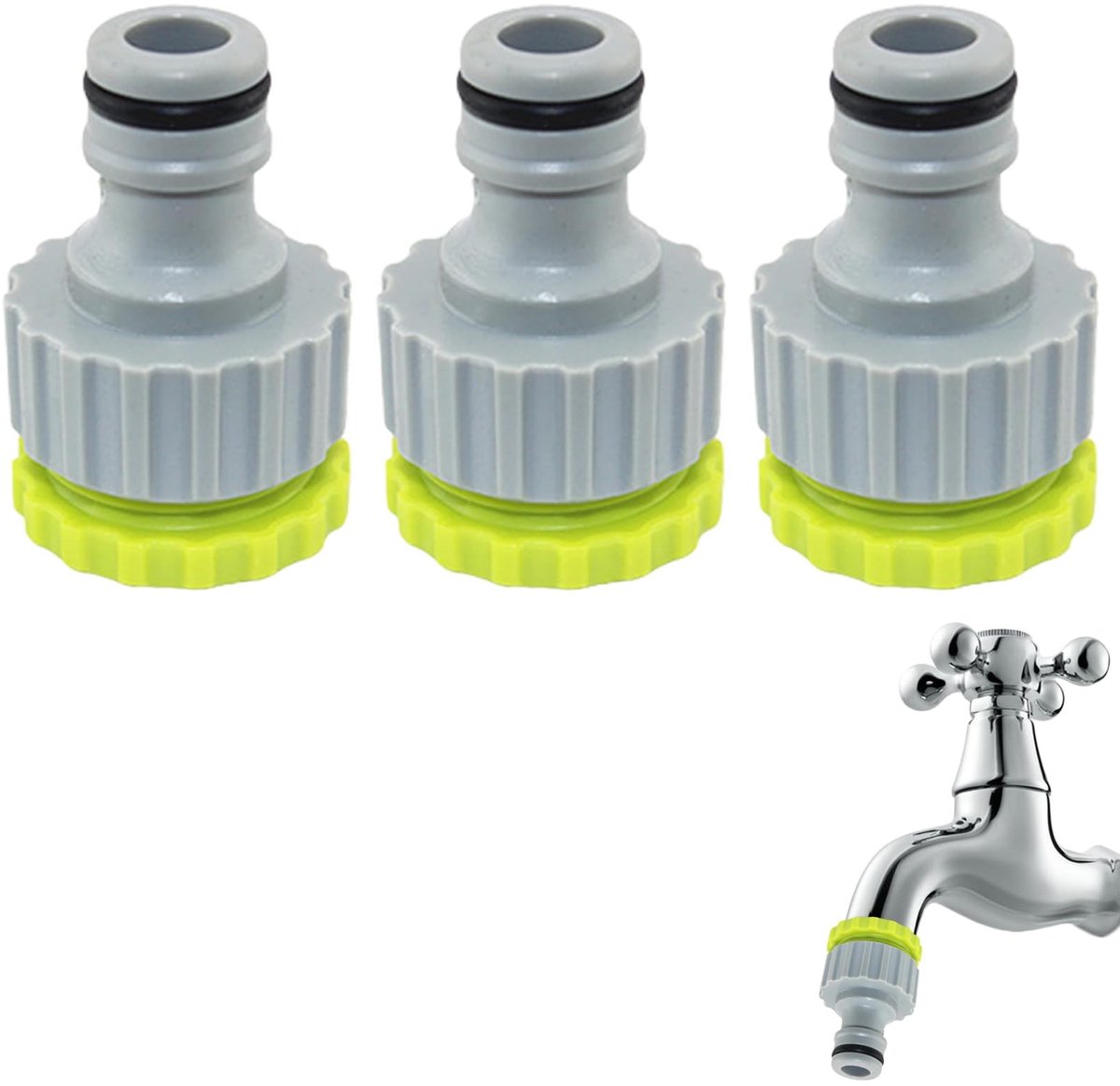 Set van 3 Tuinslang Adapters - Voor Gardena Aansluiting - 1/2 Inch en 3/4 Inch