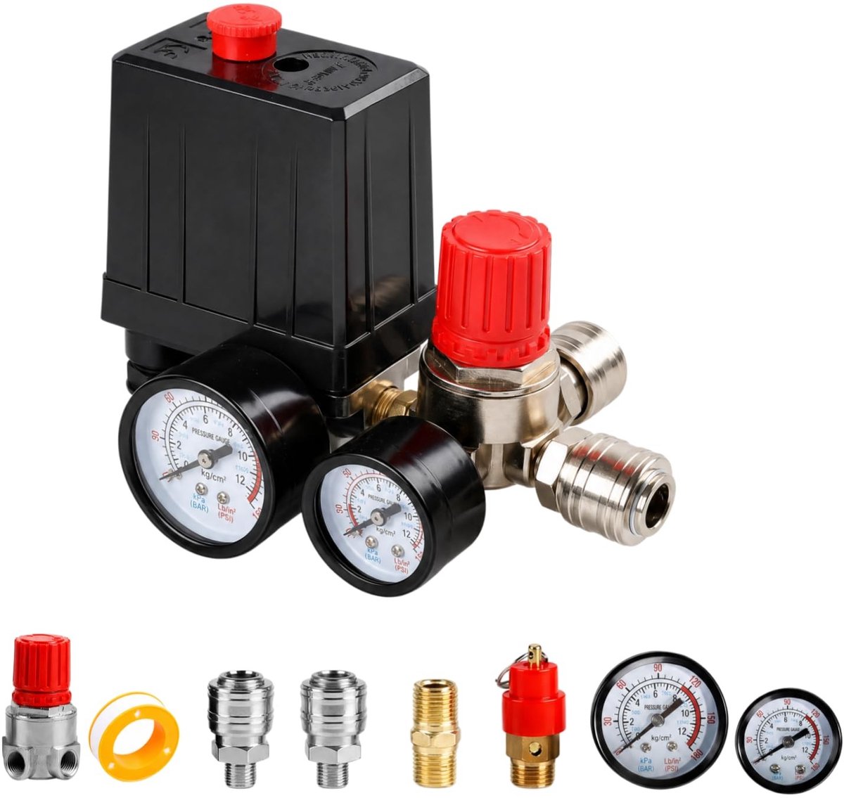 Drukschakelaar Set voor Compressor - 220 V met 2 Manometers
