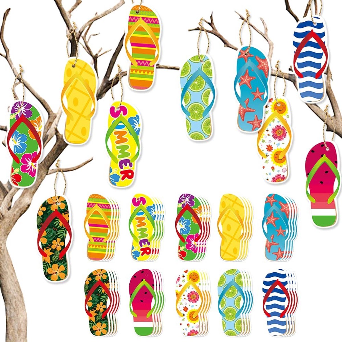 Zomer decoratieve ornamenten - 20 stuks houten flip flop decoraties