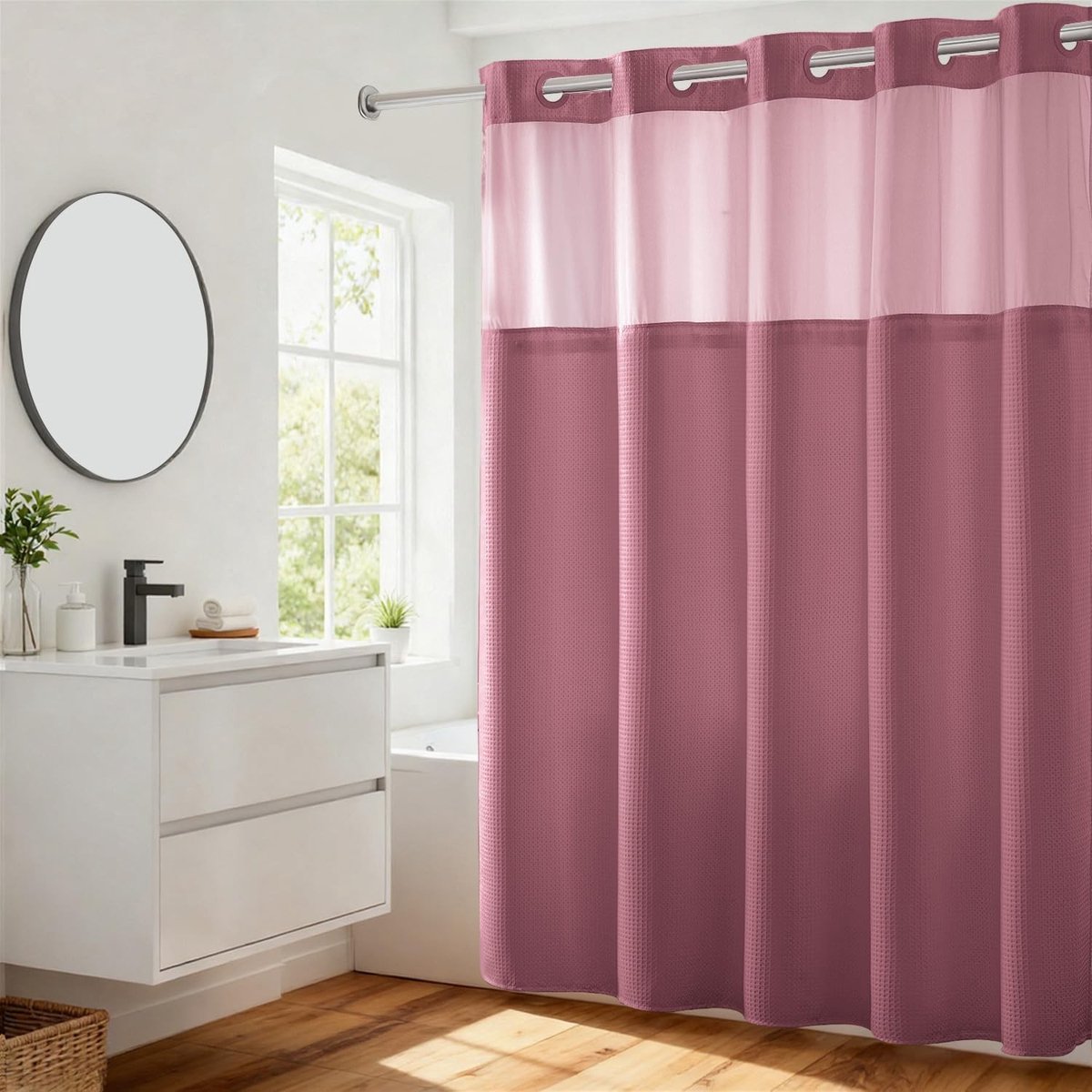 Douchegordijn met Klik Liner - Wafelstructuur - Pale Mauve