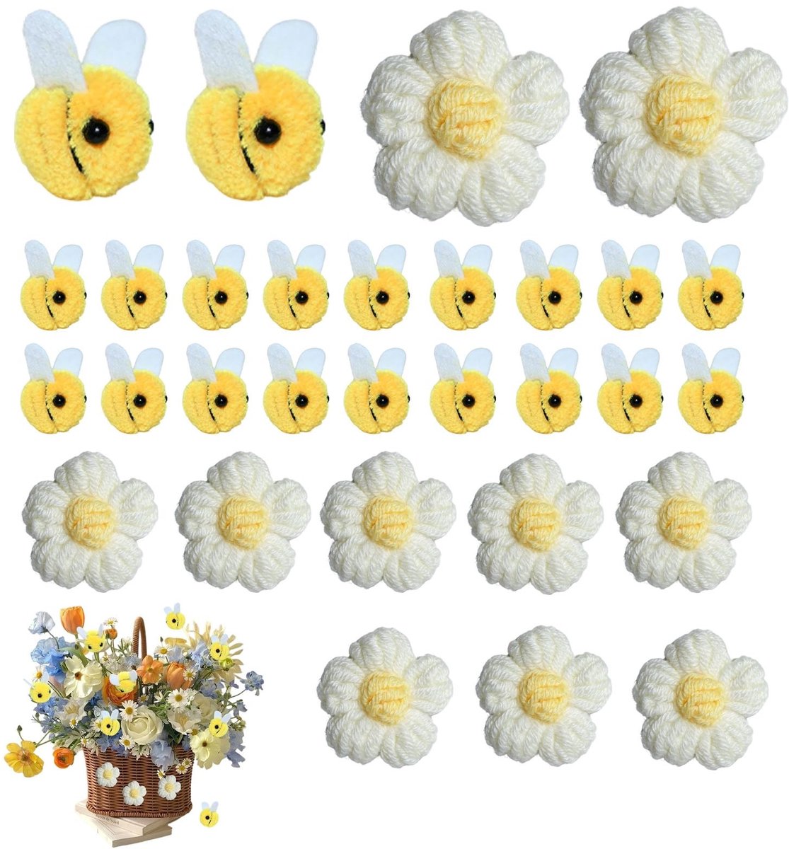 Pluche Bijendecoratie - 30 Stuks Inclusief 20 Bijen en 10 Bloemen