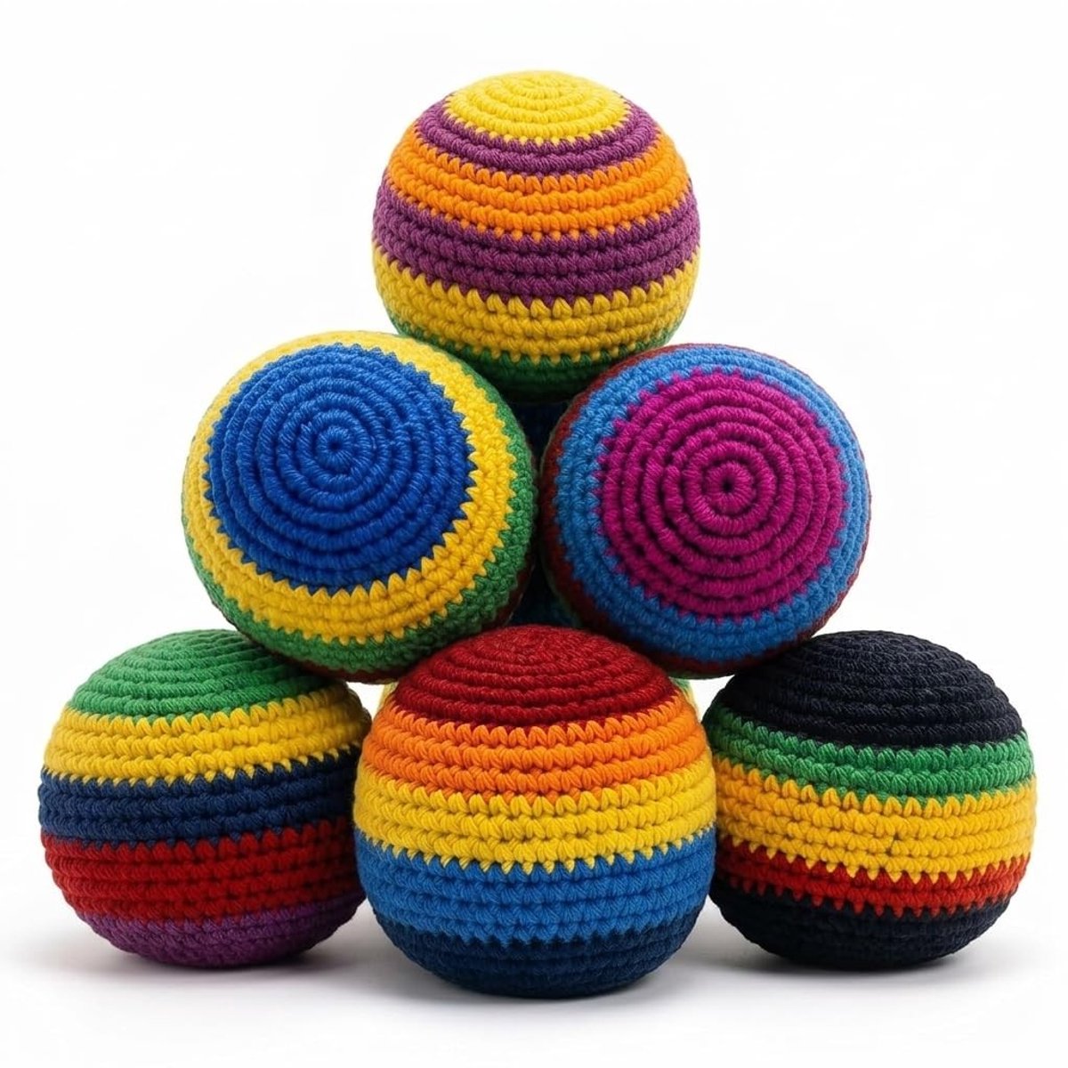 Handgemaakte Crochet Cornhole Ball Set - Kleurrijke Stripes - 6 Stuks