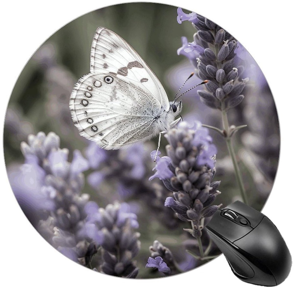Ronde Muismat met Lavendel Bloemen Patroon - Waterdicht en Antislip