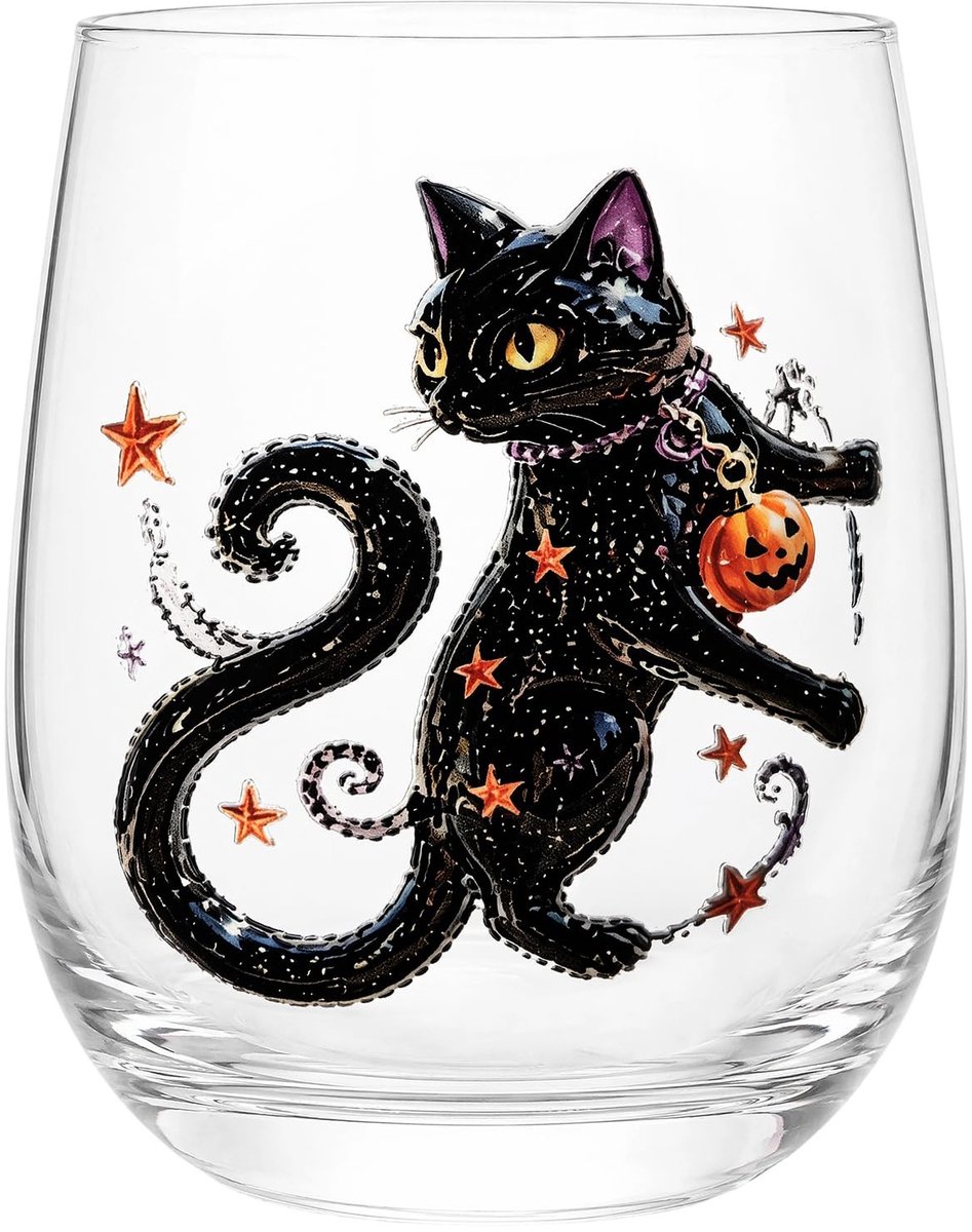 Halloween glazen beker - 12 Oz - Zwarte kat