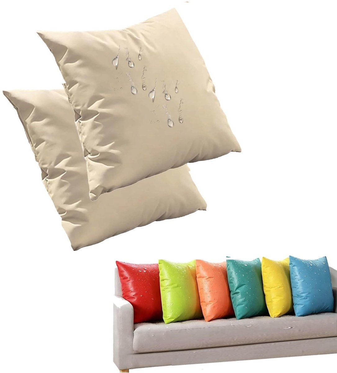 Set van 2 Waterdichte Kussenhoezen - Beige 80x80cm