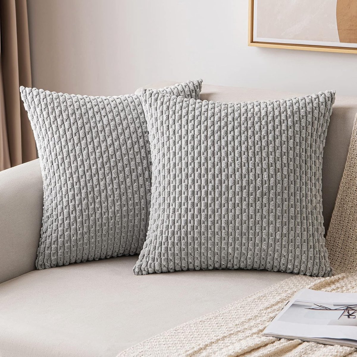 Moderne Corduroy Velvet Kussenhoezen, Zacht en Comfortabel voor Sofa en Slaapkamer, Set van 2, 40 x 40 cm Lichtgrijs
