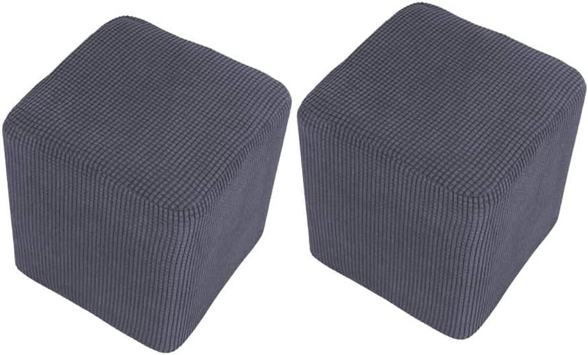Stretch Poef Slipcovers - 2 Stuks voor Ottomaanse Krukken - Grijs