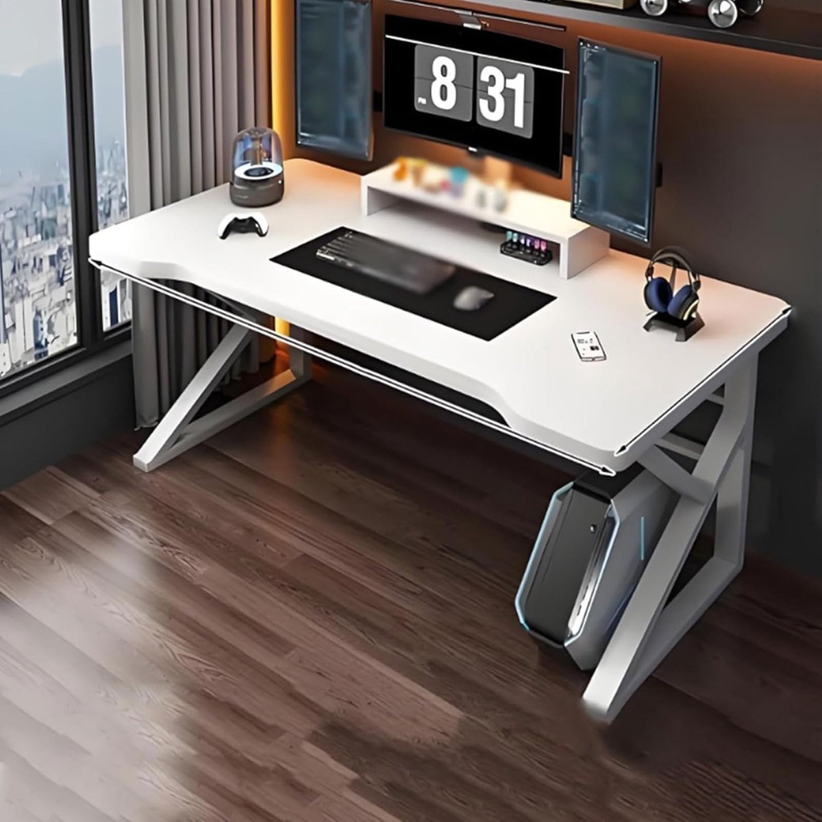 Computerbureau - Modern design met K-vormige metalen poten - Wit - 120 cm