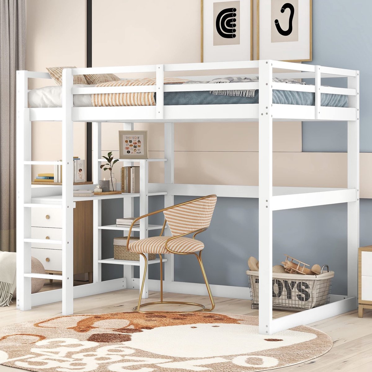 Kinderbed met opbergruimte en bureau - 140 x 200 cm - Wit