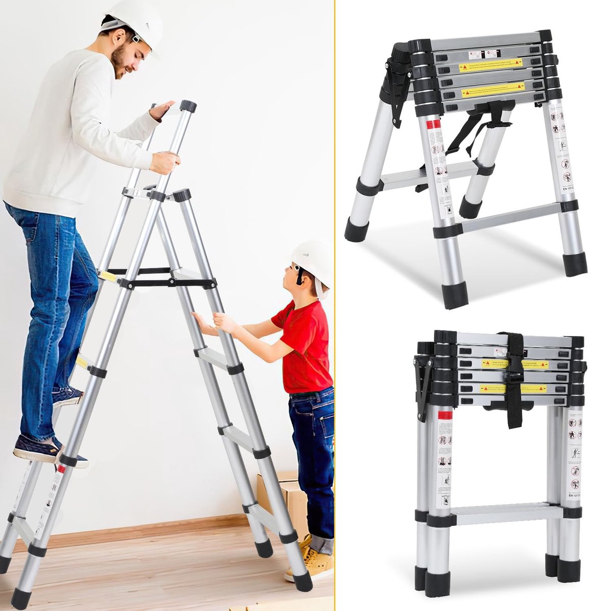 Telescopische Ladder - Vouwbaar Aluminium - 1.7 m en 2 m hoogte