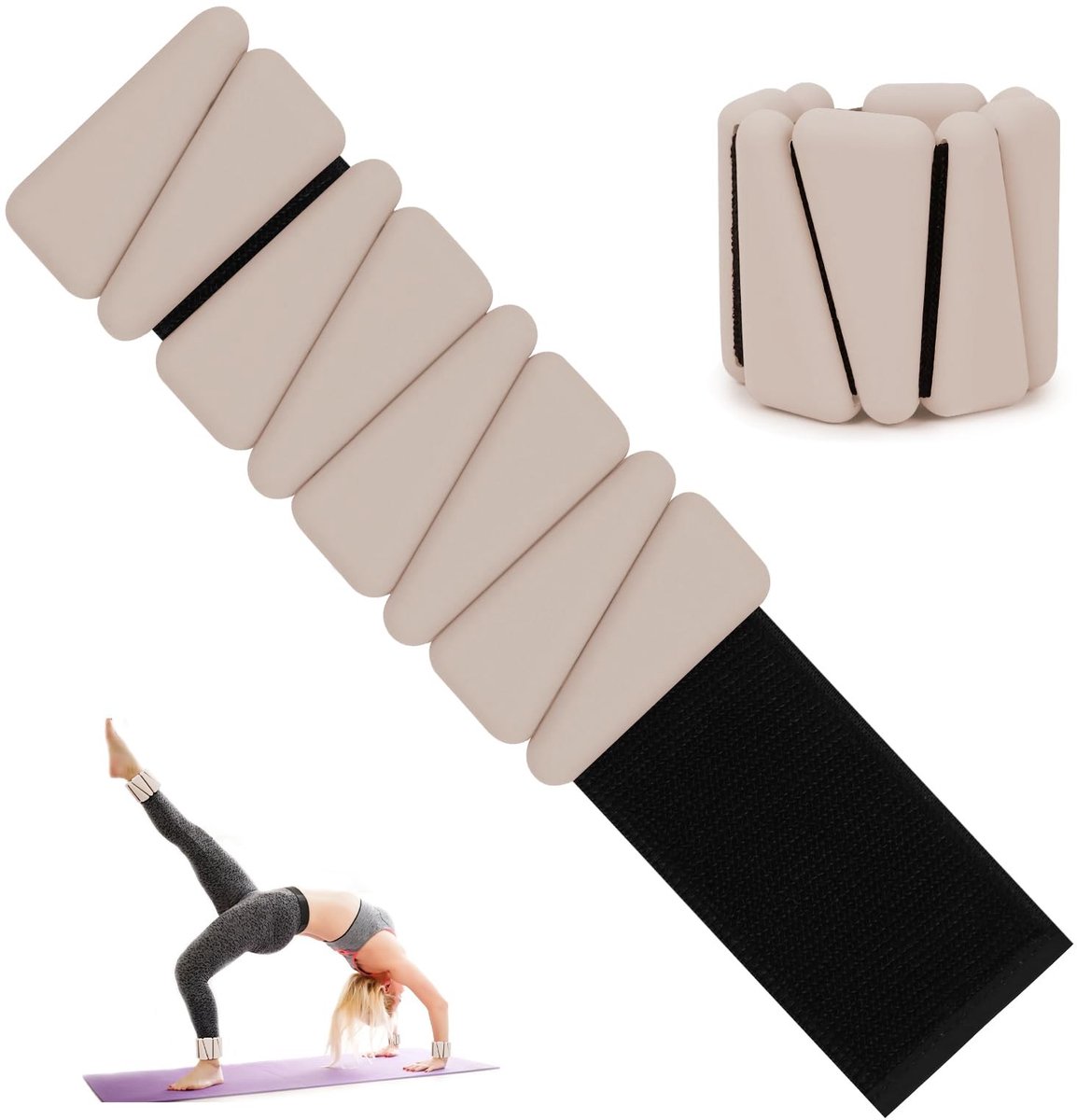 Set van 2 Verstelbare Polsgewichten - Siliconen Gewichten voor Fitness en Yoga - Beige