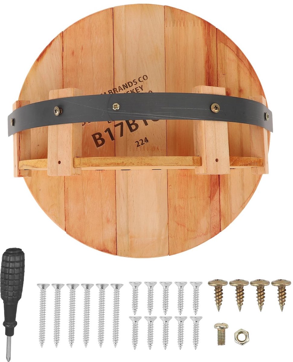 Wandgemonteerde Wijnrek - Vintage Houten Plank met IJzeren Fencing