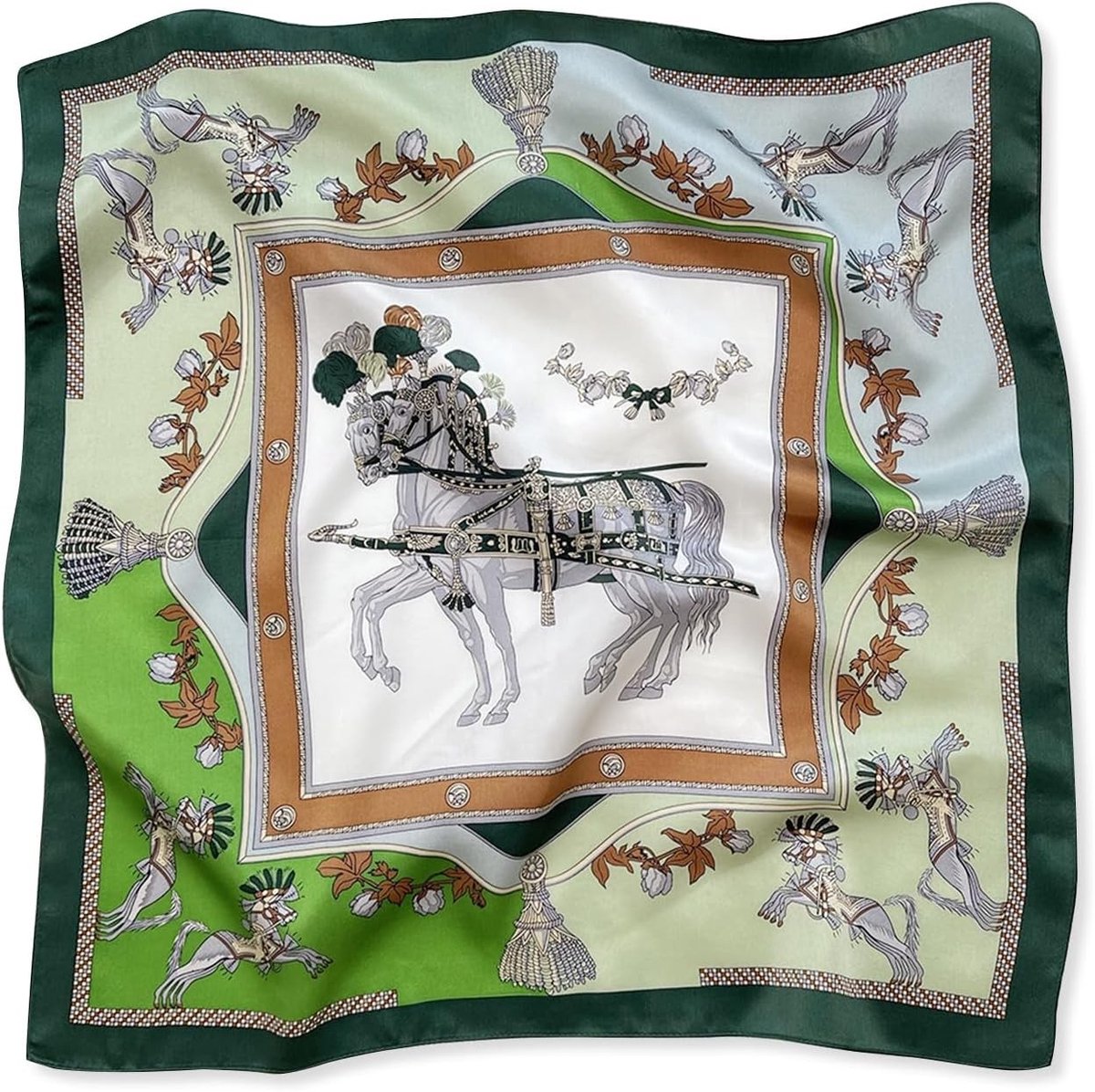 Dames Zijde Sjaal met Paardenpatroon - Vintage Lichtgewicht Satijnen Multifunctionele Bandana 53 x 53 cm voor Mode en Accessoires