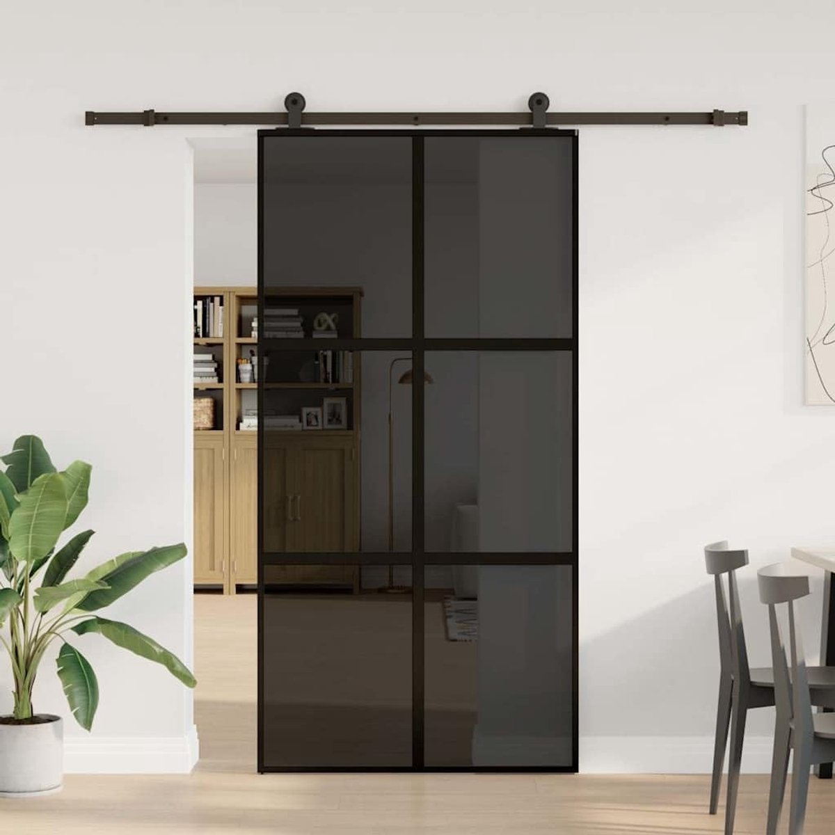 Schuifdeur met beslag - 102,5x205 cm gehard glas en aluminium