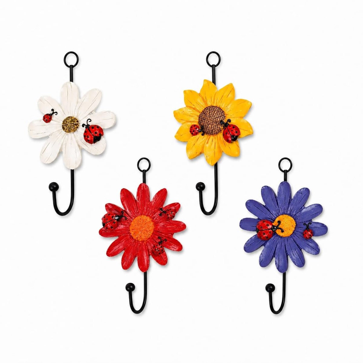 Creatieve Daisy Wandhaak Set van 4 - Handgeschilderd